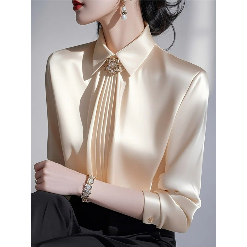 Shirt Camp Collar - 2025 Spring New Temperament Satin Blouse