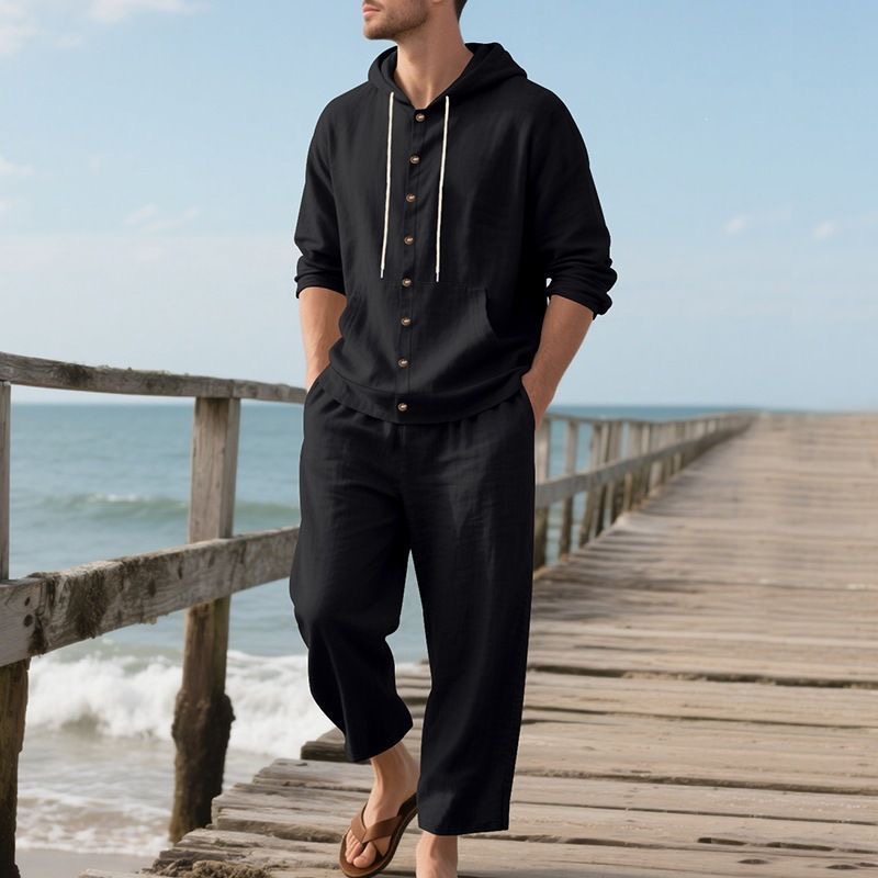 Men's Linen Beach Set Summer C - огляд і ціна Linen Shirt Breathable