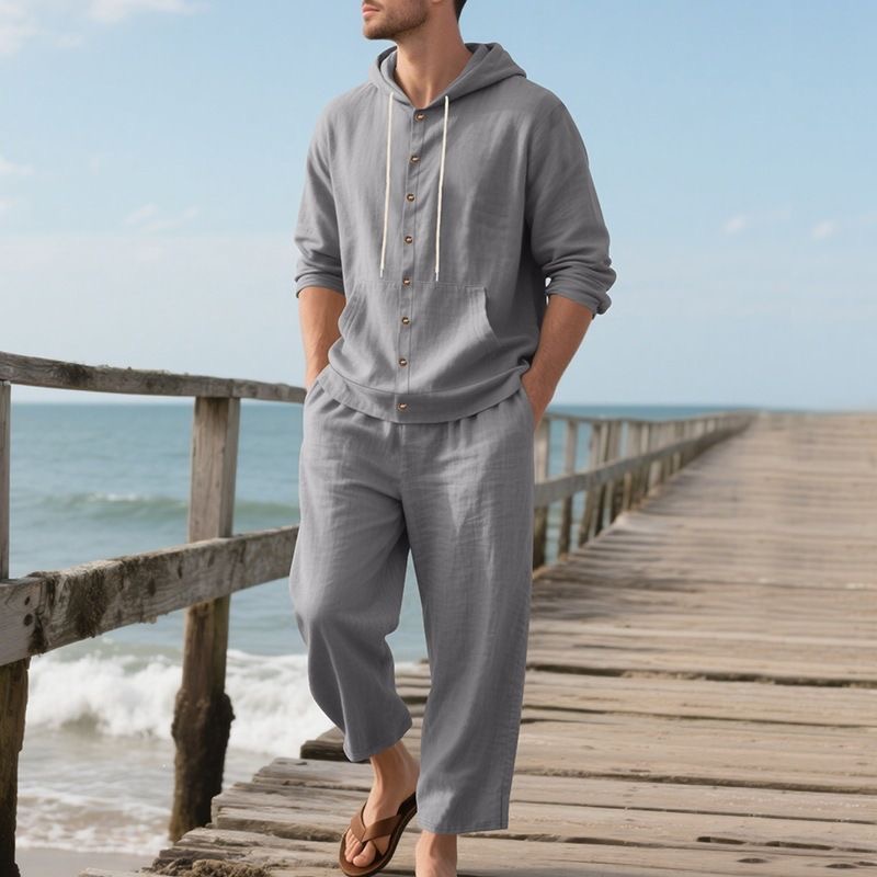 Men's Linen Beach Set Summer C - огляд і ціна Linen Shirt Breathable